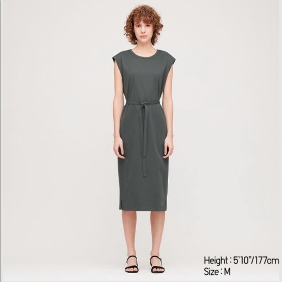 UNIQLO | NWT CREWNECK SLEEVELESS COTTON SHIFT DRESS MIDI LENGTH W/ BELT A-LINE - Picture 6 of 9